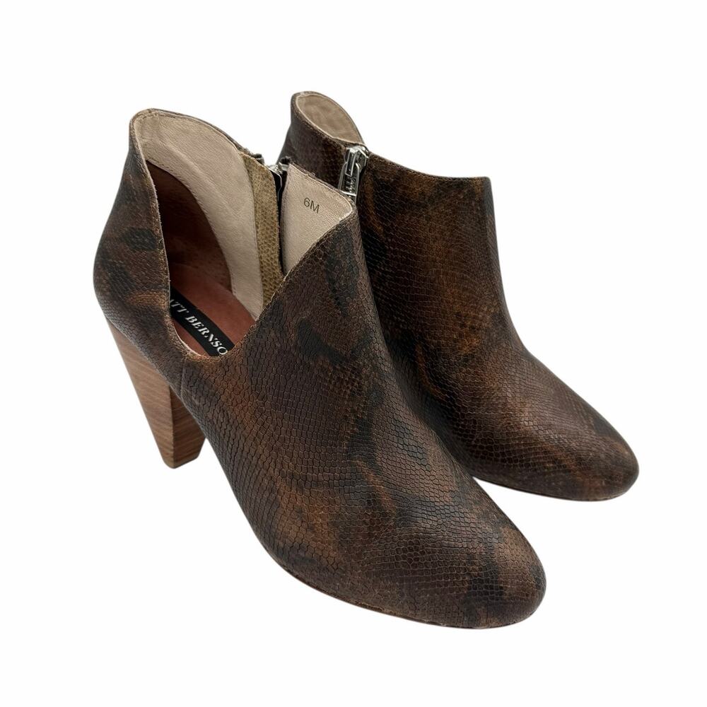 Matt Bernson Jagguar Dark Brown Textured Snake Embossed D'Orsay Boots Booties